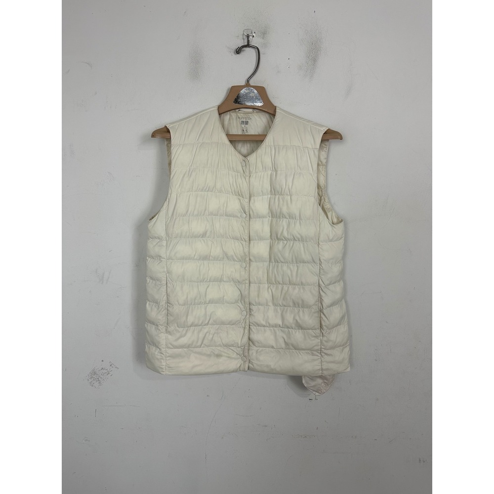 Uniqlo Pufftech Quilted Vest Womens Medium Off White Cream Snap Front 469863